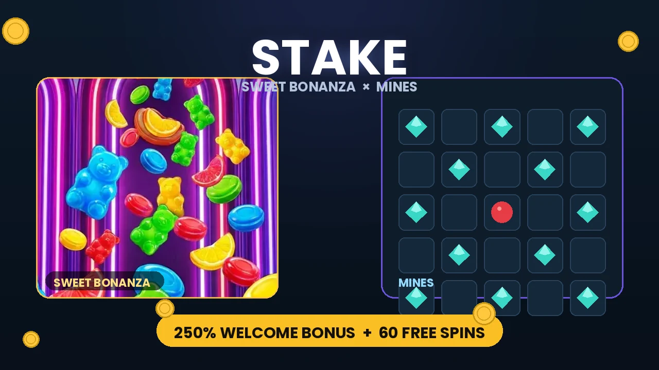 Stake games — Sweet Bonanza and Mines with welcome bonus